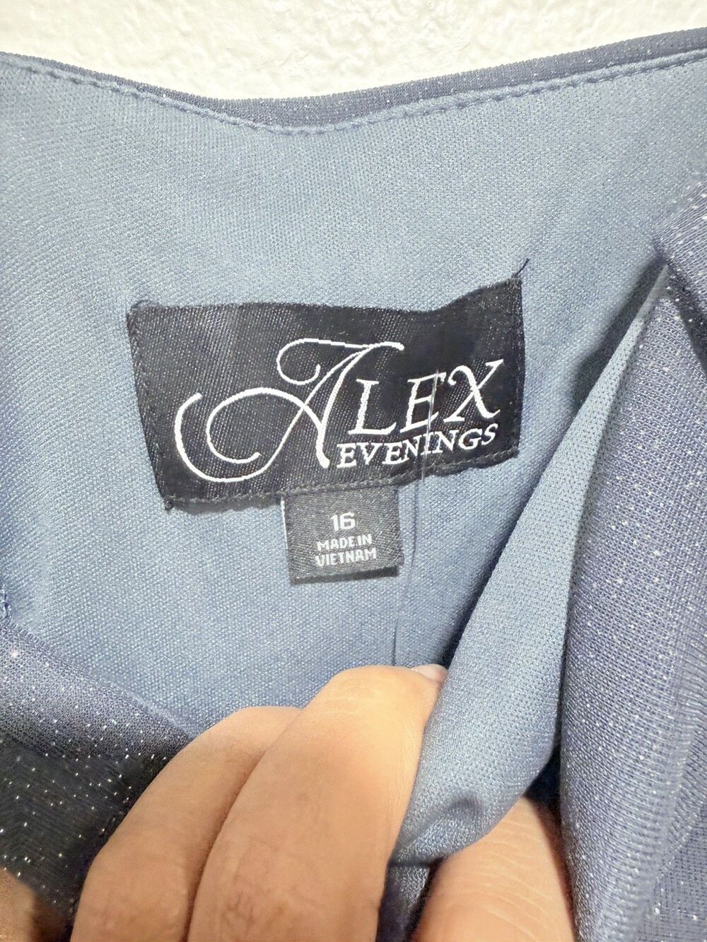 Alex Evenings Gray Glitter Draped Cowl Neck Sleeveless Long Gown Size 16 - Picture 12 of 13